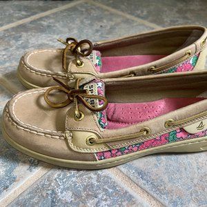 Sperry Angelfish Boat Shoe, Pink Floral, Size 8